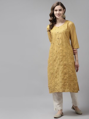 Aarika Women Embroidered A-line Kurta(Yellow)