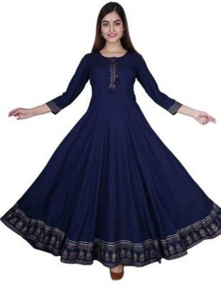 rajasthankurti Women Embroidered Anarkali Kurta(Blue)