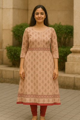 singaran fashion Women Printed, Geometric Print Anarkali Kurta(Beige)