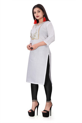 Jayshree Fab Women Embroidered Straight Kurta(White)