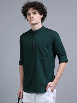 Proword Men Solid Straight Kurta(Dark Green)