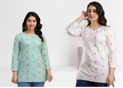 Arfacollection Women Printed A-line Kurta(White, Green)