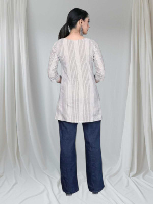 Rangrasiya Creation Women Striped A-line Kurta(White)