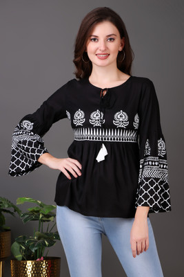 NeeraFashion Casual Printed Women Black Top