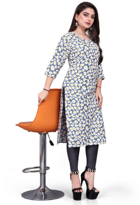 BR OUTF Women Printed A-line Kurta(Grey)