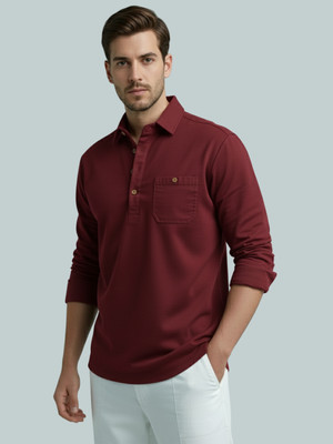Vida Loca Men Solid A-line Kurta(Maroon)