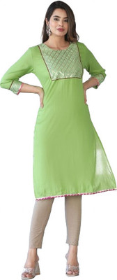 K komly Women Solid, Self Design Straight Kurta(Green)