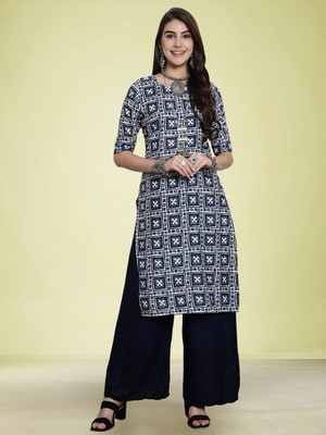 Moda Rapido Women Geometric Print Straight Kurta(Blue)