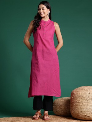 Sangria Women Solid Straight Kurta(Pink)