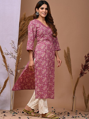 WGC Women Floral Print A-line Kurta(Purple)
