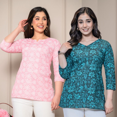 I N ENTERPRISE Women Self Design Tunic Kurta(Multicolor)