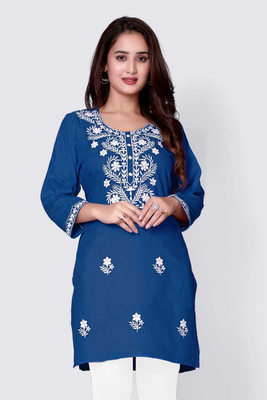 RR CREATION Women Abstract A-line Kurta(Blue)