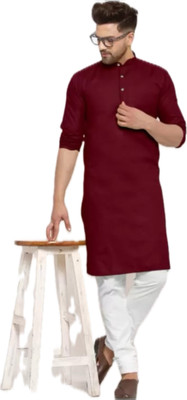 Anuj Fashion Men Solid A-line Kurta(Maroon)