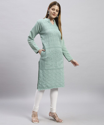 MYLES Women Self Design Straight Kurta(Light Green)