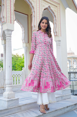Yash Gallery Women Geometric Print Anarkali Kurta(Pink)