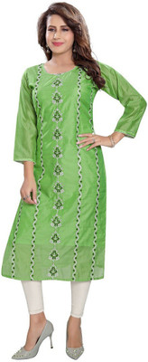 HouseOfCommon Women Embroidered Straight Kurta(Green)