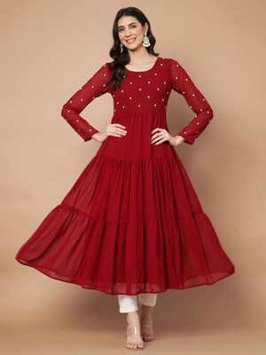 Poshak Hub Women Embroidered Anarkali Kurta(Maroon)