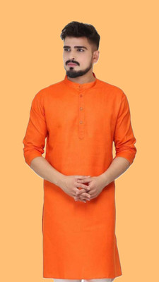 VINAARI Men Solid A-line Kurta(Orange)