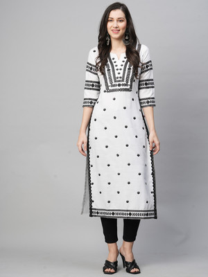 UPSWING FASHION Women Embroidered Straight Kurta(White)
