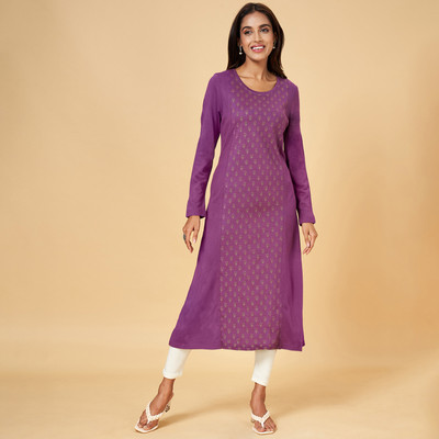 Rangmanch by Pantaloons Women Printed Straight Kurta(Pink)