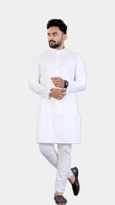 Anuj Fashion Men Solid A-line Kurta(White)