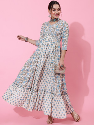 Gulmohar Jaipur Women Printed Flared Kurta(White)