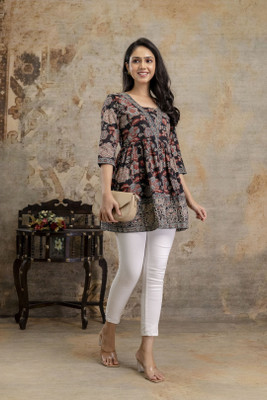 Stylum Women Printed A-line Kurta(Black)