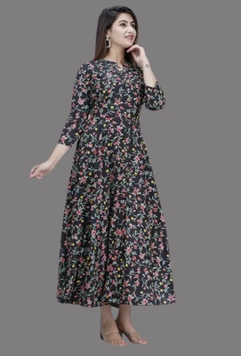 RACHNA FASHION Women Printed Anarkali Kurta(Black)
