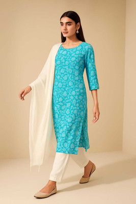 SK TECHCREATION Women Floral Print A-line Kurta(Blue)