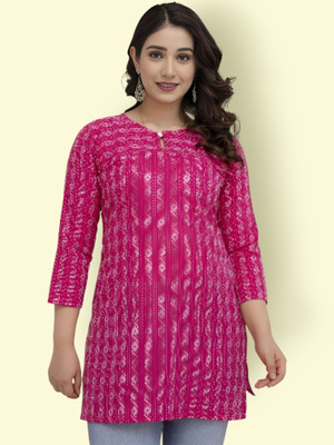 Khwaish Women Printed Anarkali Kurta(Pink)