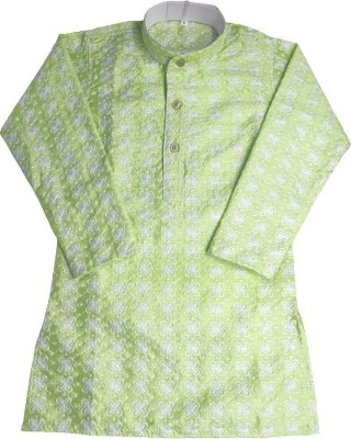 Qtsy Boys Embroidered Straight Kurta(Green)