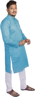 SPTextileHub Men Printed Straight Kurta(Blue)