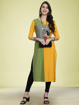 Moda Rapido Women Geometric Print Straight Kurta(Yellow)