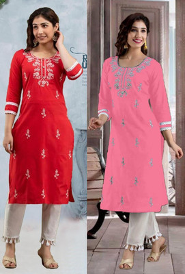 SISTO Women Chikan Embroidery Straight Kurta(Multicolor)