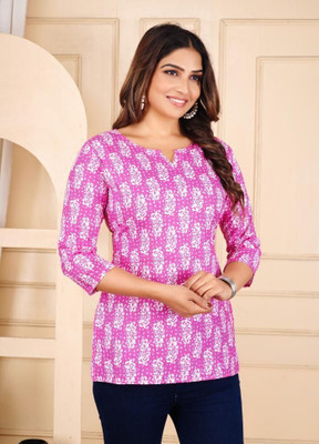GURUFASHIONS Women Printed Straight Kurta(Pink)