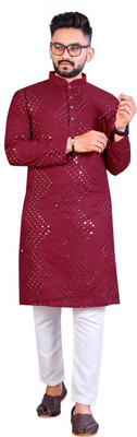 ZINKU FASHION Men Embroidered A-line Kurta(Red)