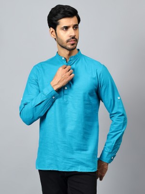 Yugnik Men Solid A-line Kurta(Blue)