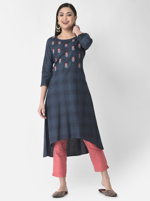 Span Women Printed A-line Kurta(Blue)