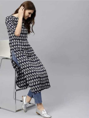 ANJALI FAISHION Women Block Print A-line Kurta(Blue)