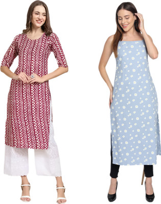 KALLAXI Women Printed Straight Kurta(Multicolor)