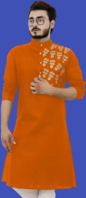 Kirtigd Men Printed Straight Kurta(Orange)