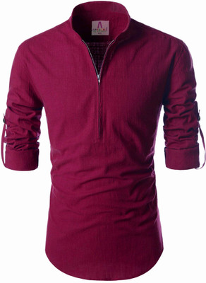 Apektra Men Solid A-line Kurta(Maroon)