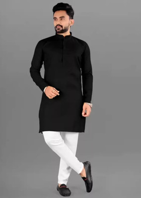 SURBHI CREATION Men Solid Straight Kurta(Black)