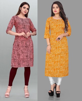 Modli 20 Fashion Women Printed Straight Kurta(Red, Yellow)