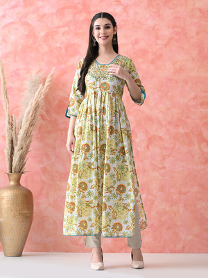 Lucky Fabrics Women Printed Flared Kurta(Multicolor)