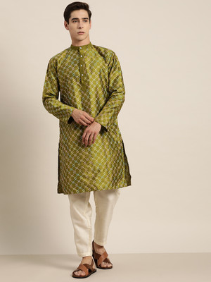 SOJANYA Men Printed Straight Kurta(Dark Green)