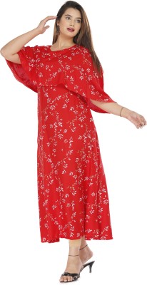 NANAK FEB Women Floral Print Flared Kurta(Red)