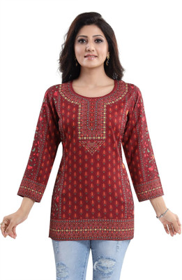 Anmi Style Galore Summer Cool Printed Short Kurti Tunic Top Printed Women Straight Kurta(Maroon)