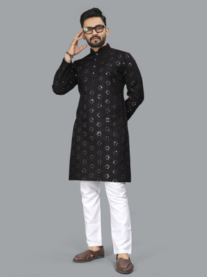 ZINKU FASHION Men Embroidered A-line Kurta(Black)