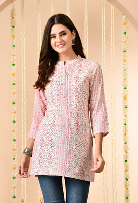 vidhani Women Printed Straight Kurta(Pink)